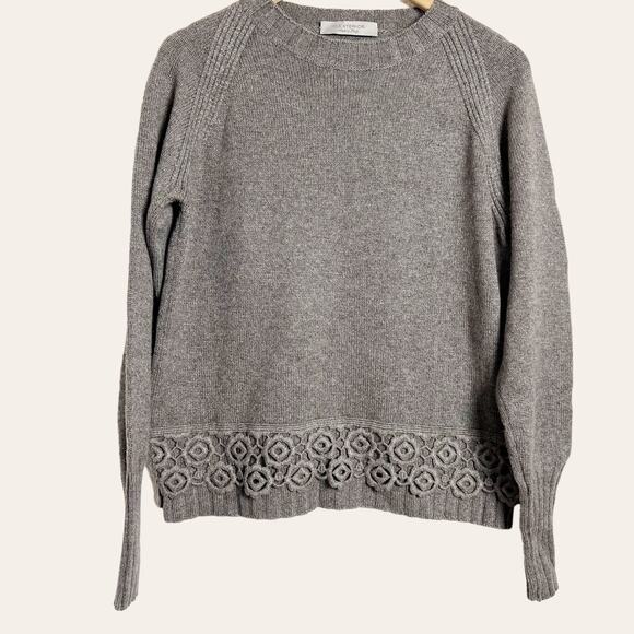 D. Exterior Gray Cashmere Silk Wool Pullover Crewneck Crochet Sweater Size Small - Picture 1 of 8